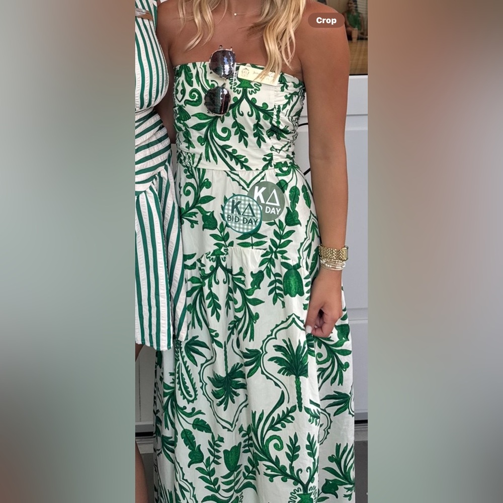 Strapless Green Floral Dress